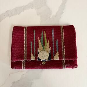 Vintage 1940's Fred Harvey Chimayo Hand Woven Wool Fold Over Clutch Purse Red
